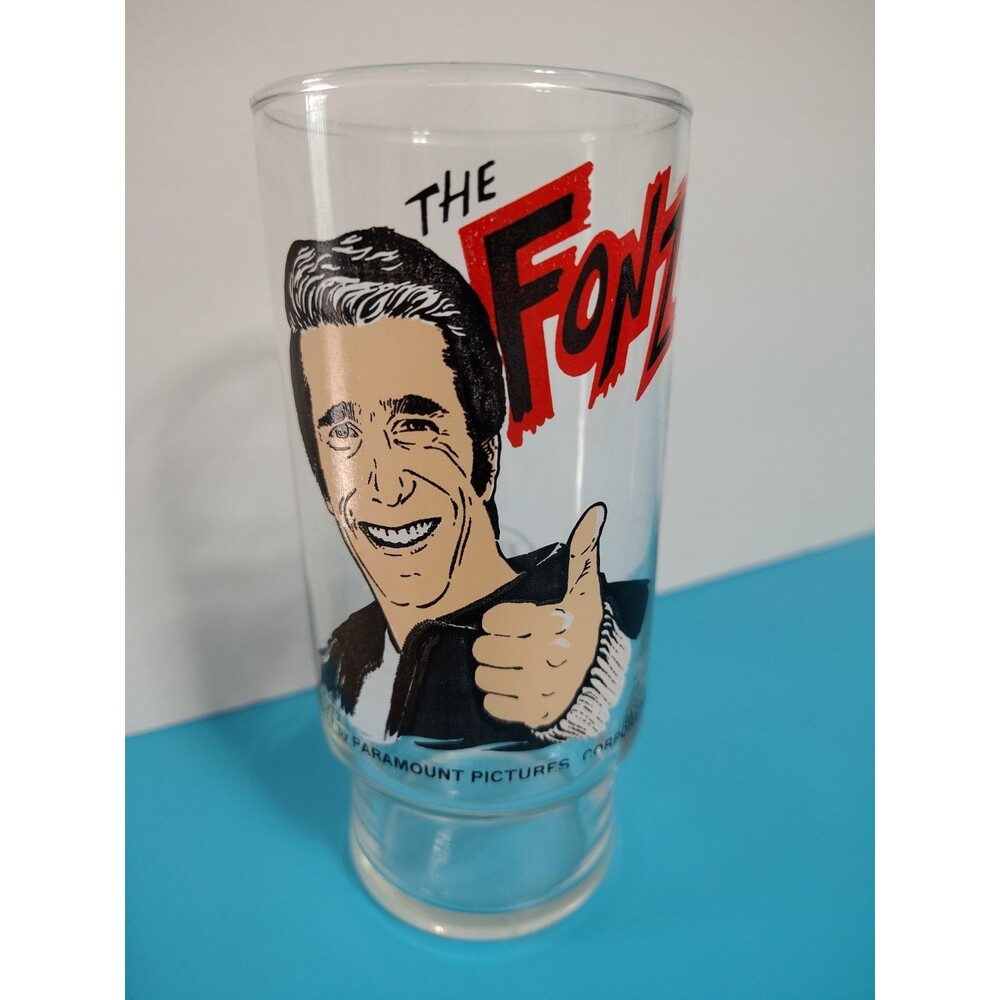 The Fonz 1977 Dr Pepper Pizza Hut Happy Days Series Drinking Glass 6 1/4" High